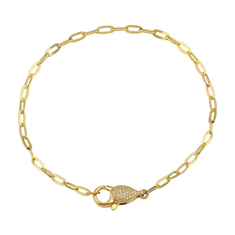 14K Gold Diamond Lobster Clasp Link Chain Bracelet