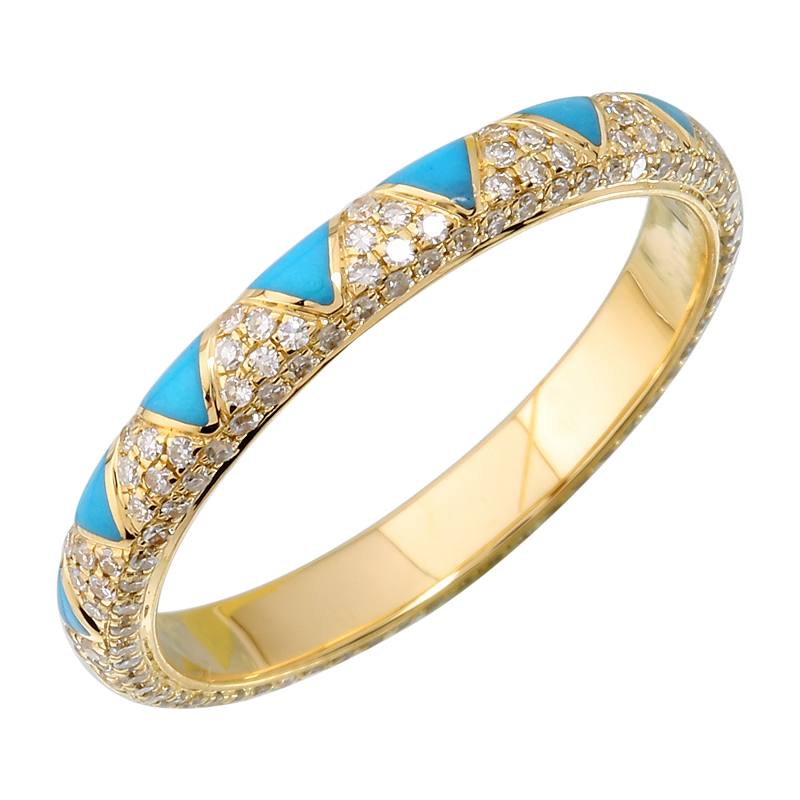 14K Yellow Gold Zigzag Diamond and Enamel Ring