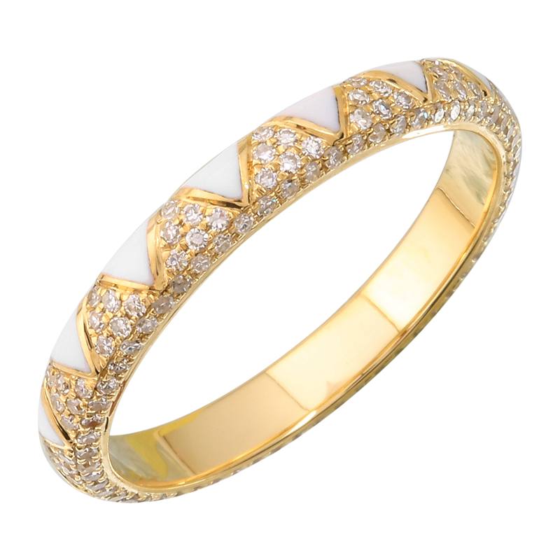 14K Yellow Gold Zigzag Diamond and Enamel Ring