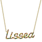 14K Yellow Gold Rainbow Script Name Necklace