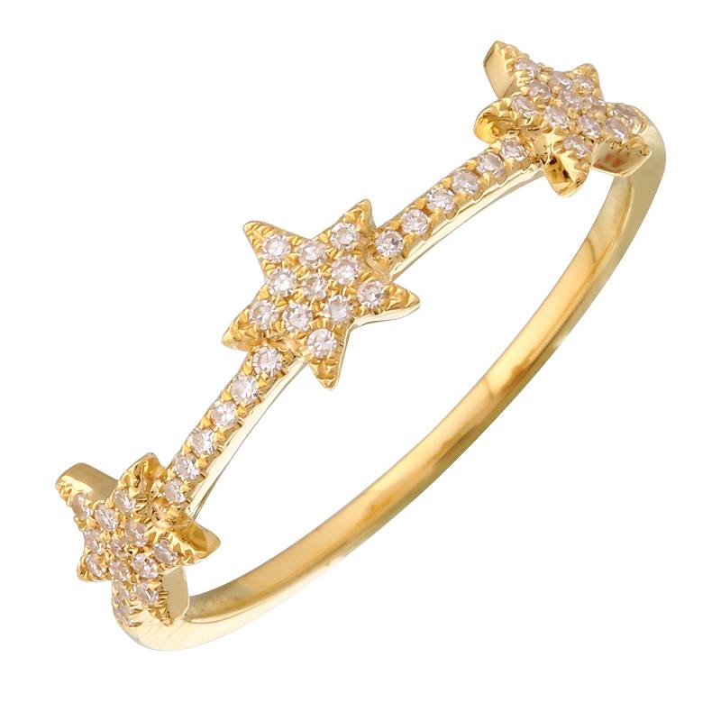 14K Yellow Gold Diamond Triple Star Ring
