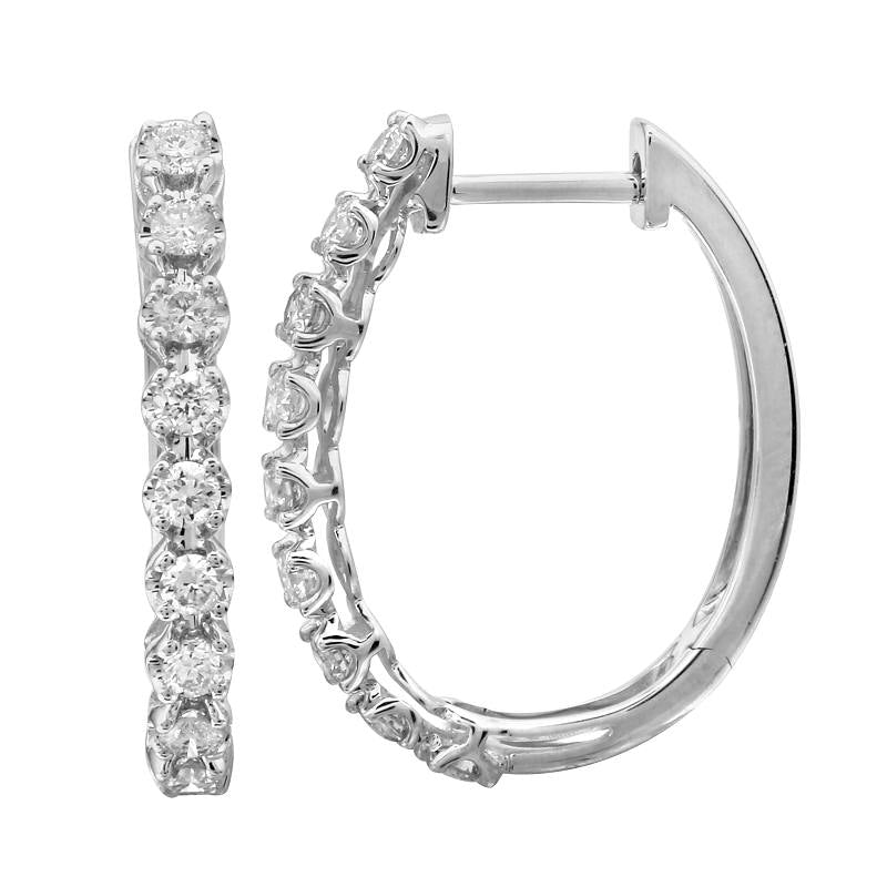 14K Gold Oval Diamond Hoop Earrings
