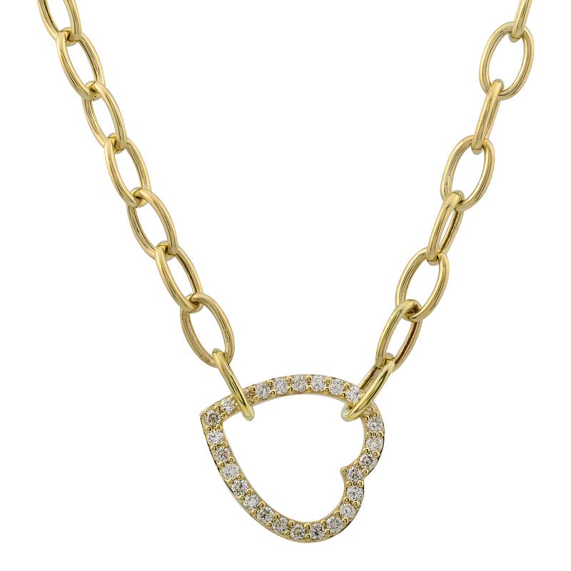 14K Yellow Gold Diamond Heart and Link Chain Necklace
