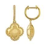 14K Yellow Gold Clover and Diamond Drop Earrings