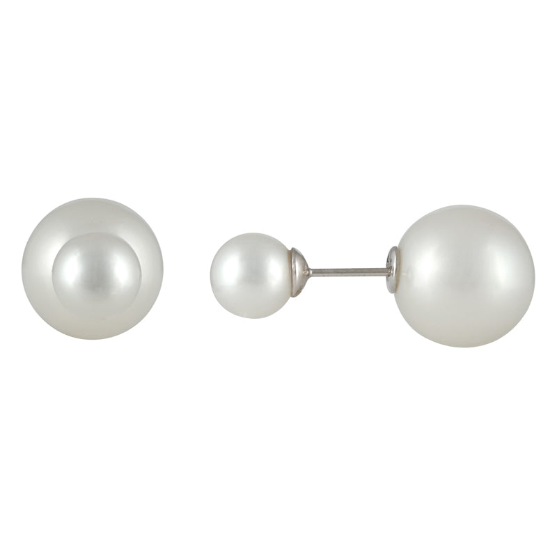 14K White Gold Double Pearl Earrings