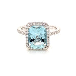 Aquamarine and Diamond Halo Ring