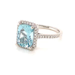 Aquamarine and Diamond Halo Ring