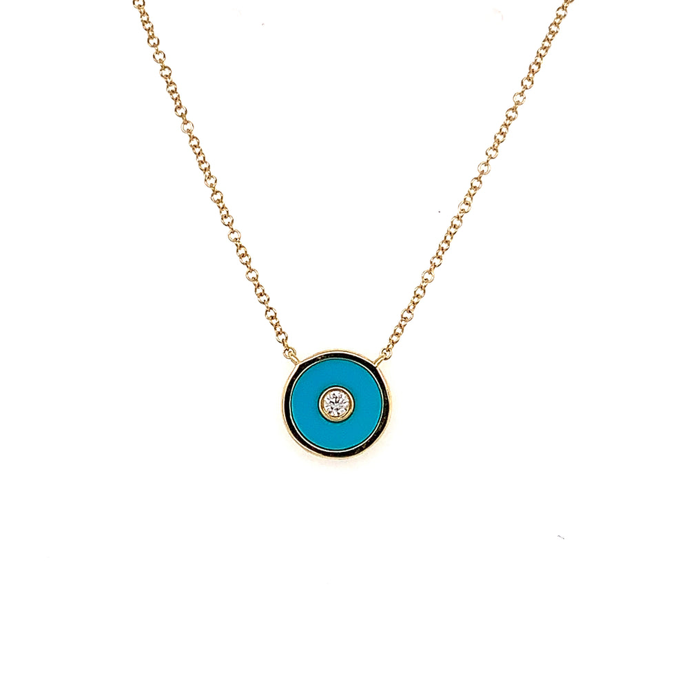 Turquoise and Bezel Set Diamond Necklace