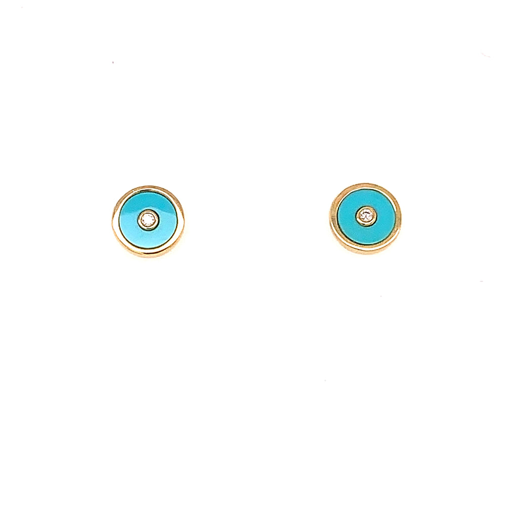 Turquoise and Bezel Set Diamond Earrings