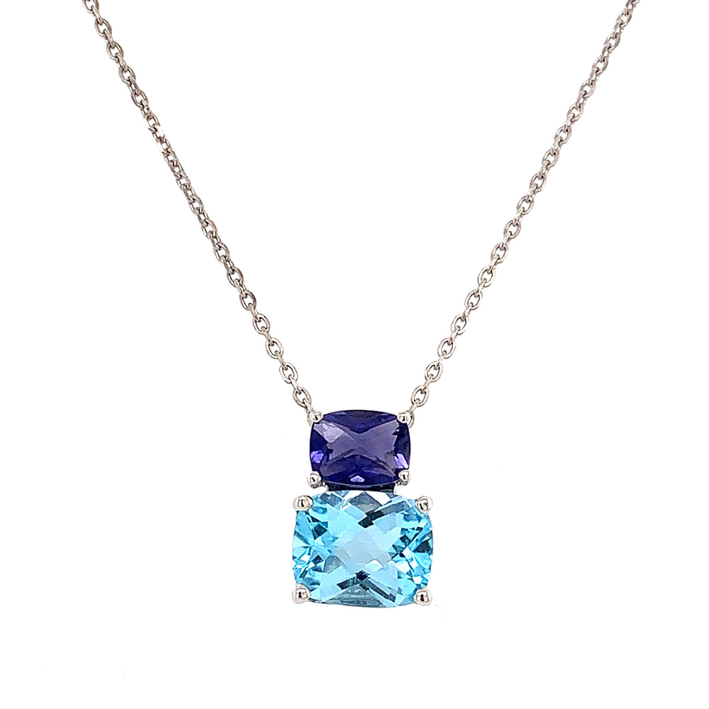14K White Gold Blue Topaz and Iolite Necklace