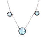 Blue Topaz and White/Black Diamond Halo Necklace