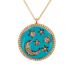 14KY Blue Enamel Star and Moon Diamond Necklace