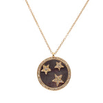 14K Yellow Gold Black Mother of Pearl Star Diamond Necklace