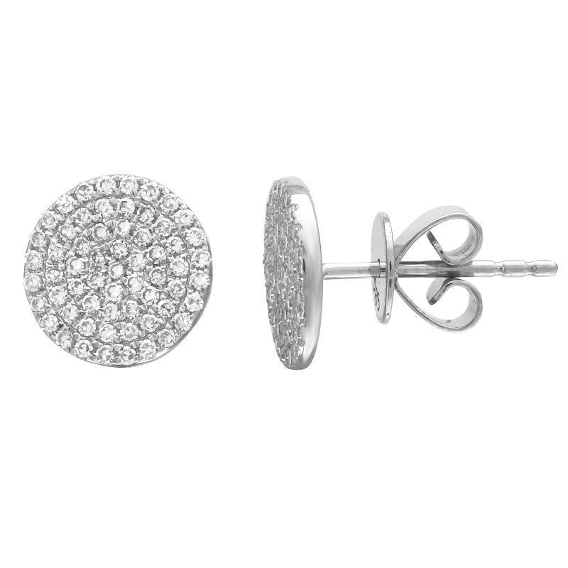 14K Gold 9mm Circle Diamond Pave Stud Earrings