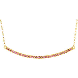 14K Gold Curved Pink Sapphire Bar Necklace