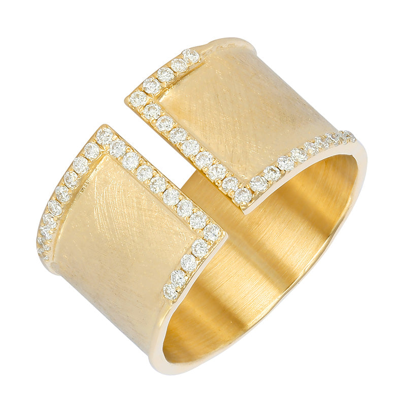 14K Yellow Gold Brushed Diamond Ring