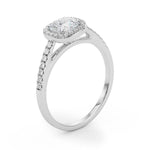 Brook: Round Brilliant Cut Diamond Halo Ring-14k White Gold with 1.01 Carat Cushion Diamond