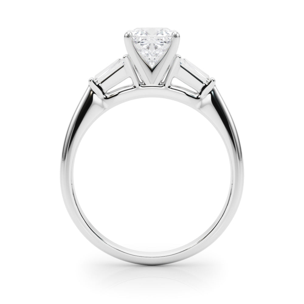 Bridget: Cushion Cut Three Stone Diamond Engagement Ring with Tapered Baguettes