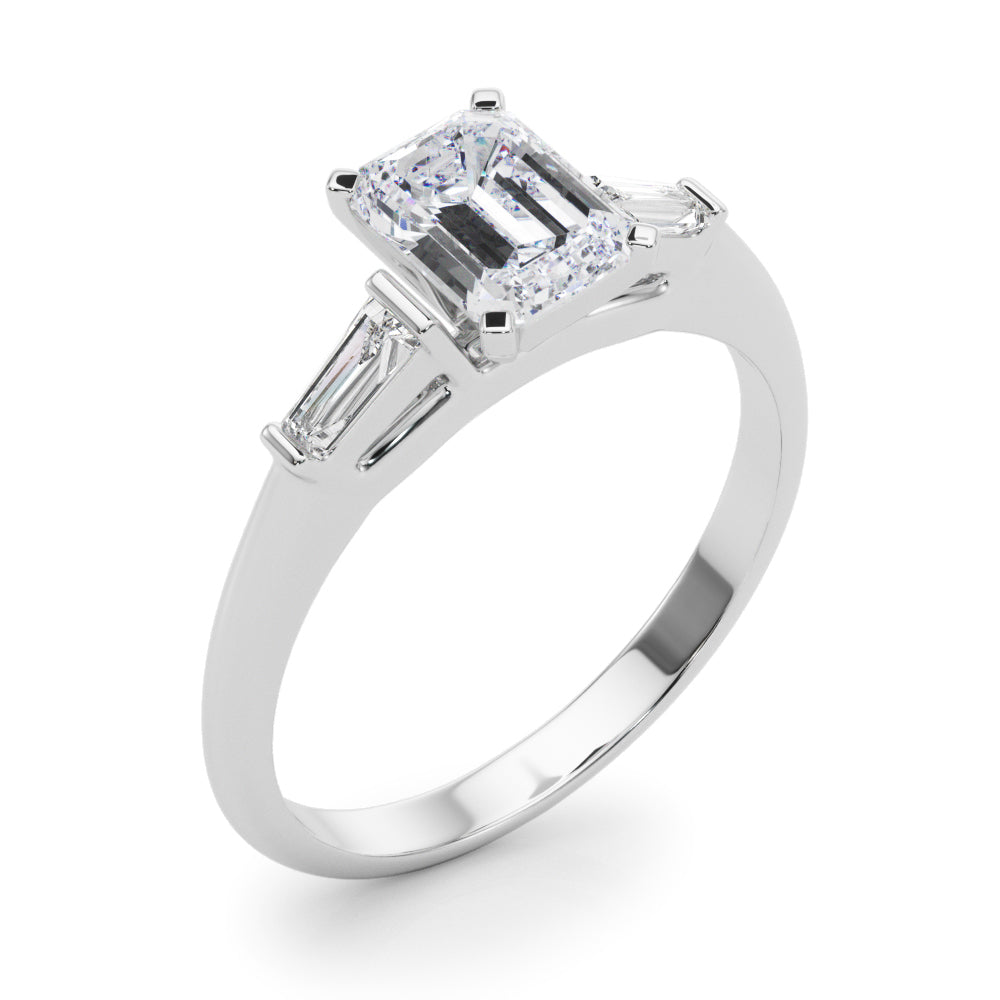 Bridget: Emerald Cut Three Stone Diamond Engagement Ring with Tapered Baguettes