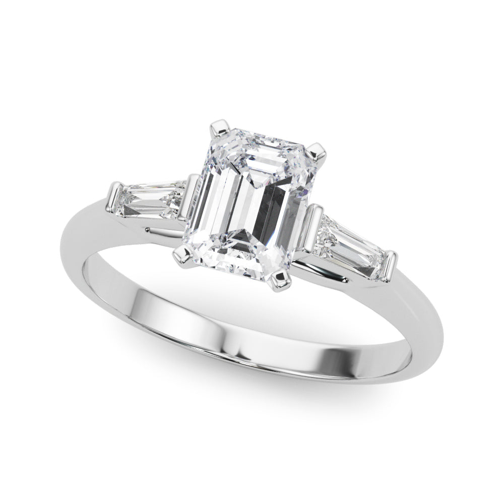 Bridget: Emerald Cut Three Stone Diamond Engagement Ring with Tapered Baguettes