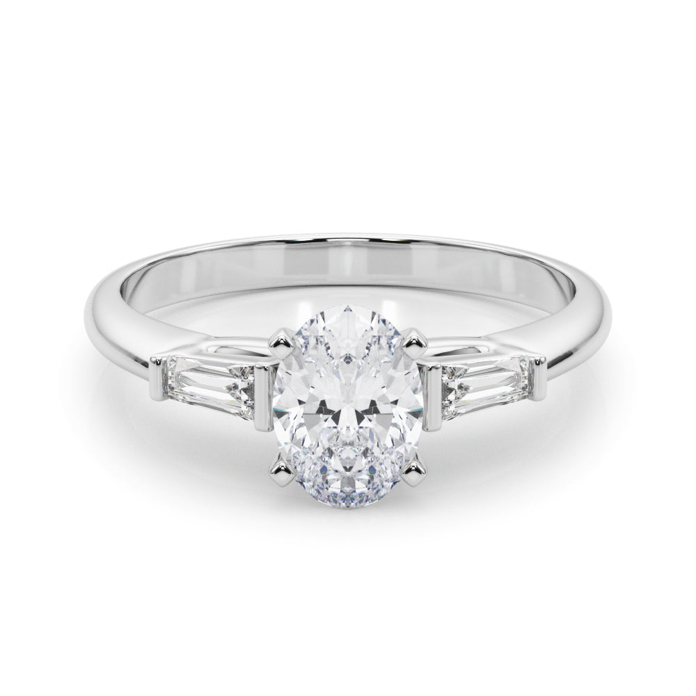 Bridget: Oval Cut Three Stone Diamond Engagement Ring with Tapered Baguettes