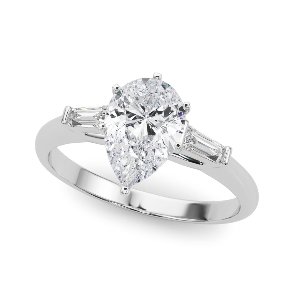 Tapered Oval and Baguette 3 Stone Diamond Engagement Ring, R1093W