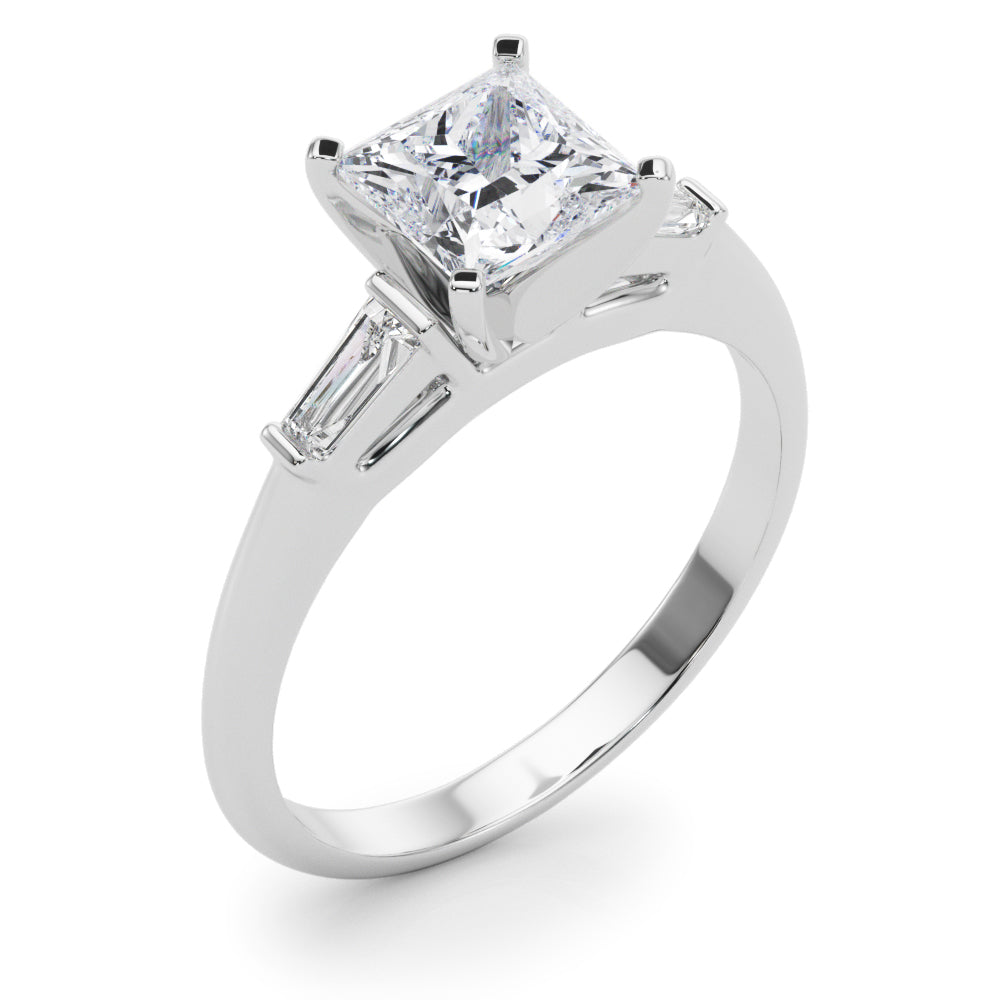 Bridget: Princess Cut Three Stone Diamond Engagement Ring with Tapered Baguettes