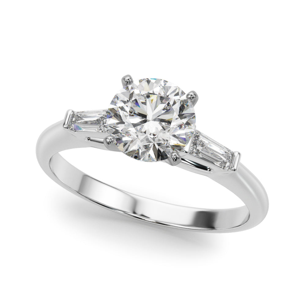 Bridget: Round Brilliant Cut Three Stone Diamond Engagement Ring with Tapered Baguettes
