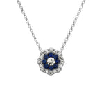 14K White Gold Sapphire and Diamond Flower Necklace