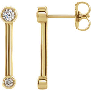 14K Gold Diamond Bezel Bar Earrings