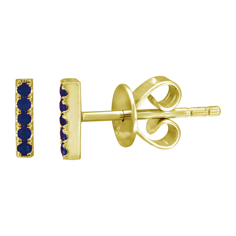 14K Gold Sapphire Bar Stud Earrings