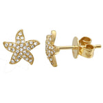 14K Yellow Gold Diamond Starfish Studs