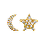 14K Gold Moon and Star Diamond Stud Earrings