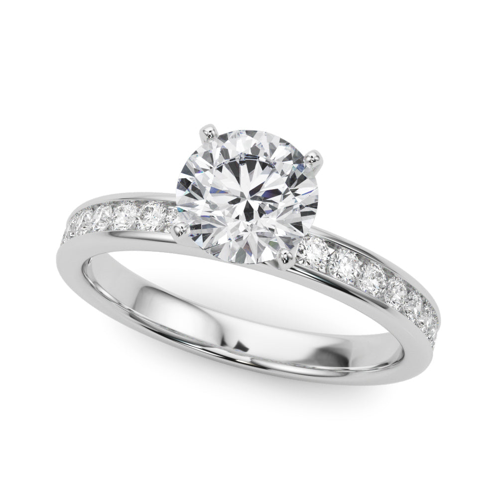 Jess: Round Brilliant Cut Diamond Engagement Ring with Channel Set Side Stones 14K White Gold