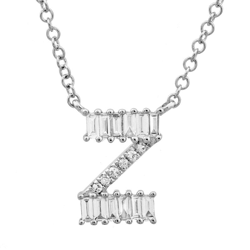 14K Gold Diamond Baguette & Pavé Initial Necklace