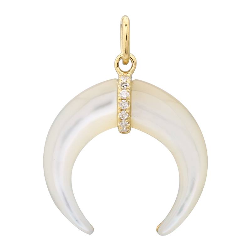 14K Yellow Gold Shell and Diamond Horn Charm