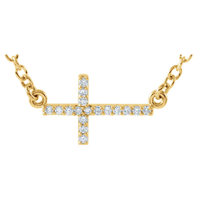 14K Gold Horizontal Diamond Cross Necklace