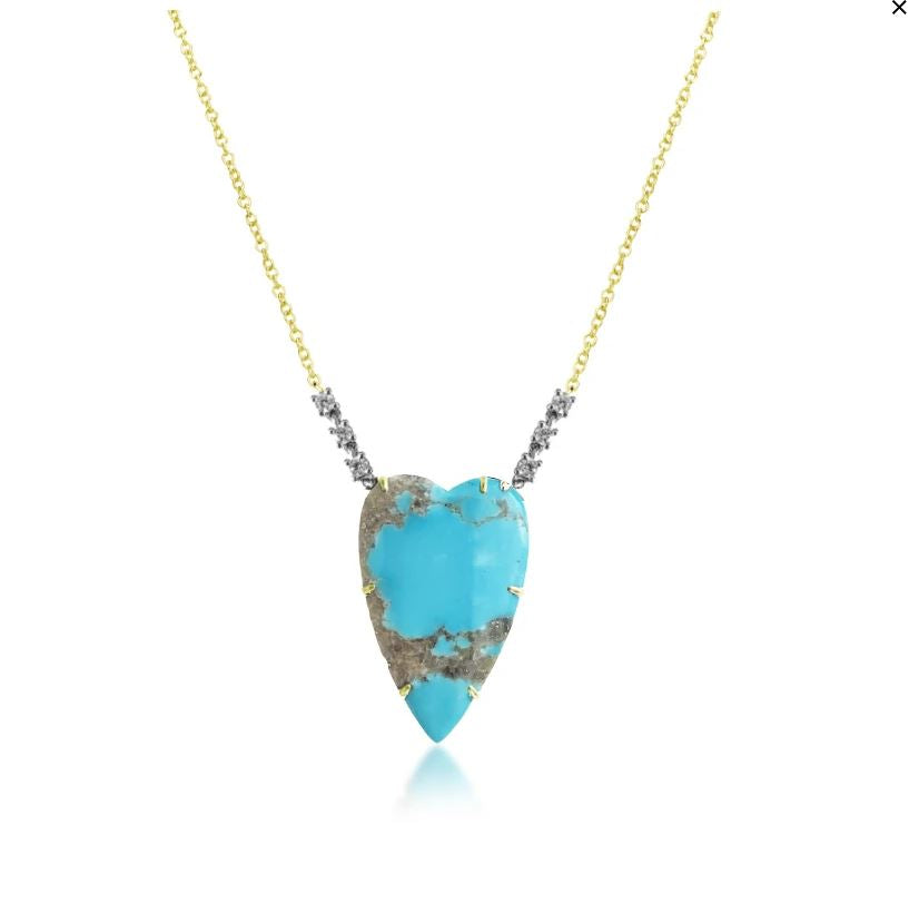 14K Yellow Gold Turquoise Heart and Diamond Necklace