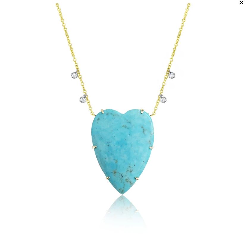 14K Yellow Gold Turquoise Heart and Diamond Charm Necklace