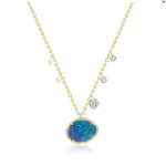14K Yellow Gold Opal and Diamond Halo Necklace with Pearl and Diamond Charms