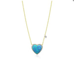 14K Yellow Gold Blue Opal Heart Diamond Halo Necklace