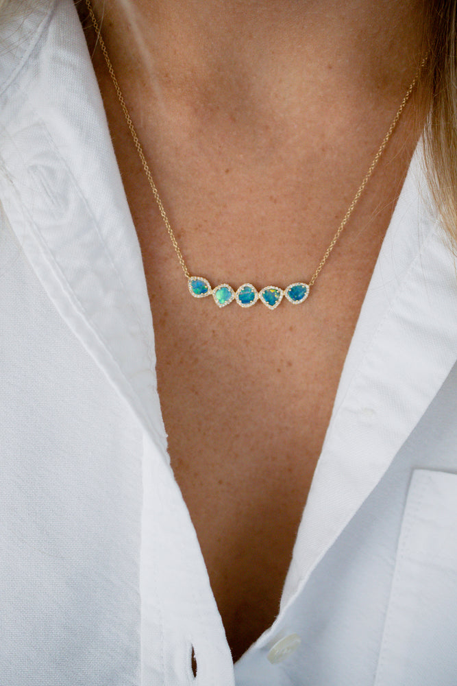 14KY Opal and Diamond Necklace