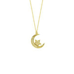 14K Yellow Gold Diamond Half Moon and Star Necklace