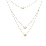 14K Yellow Gold Double Star Necklace