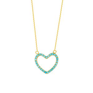 14K Gold Turquoise Open Heart Necklace