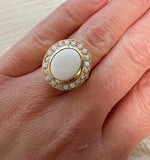 ESTATE 10K Yellow Gold Oval Opal Ring with Opal Halo