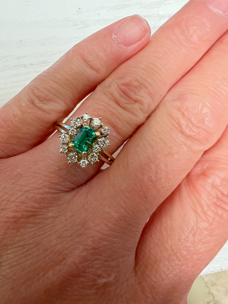 Vintage 14K Yellow Gold Emerald and Diamond Ring