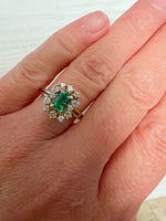 Vintage 14K Yellow Gold Emerald and Diamond Ring