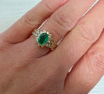 Vintage 14K Yellow Gold Oval Emerald and Diamond Ring