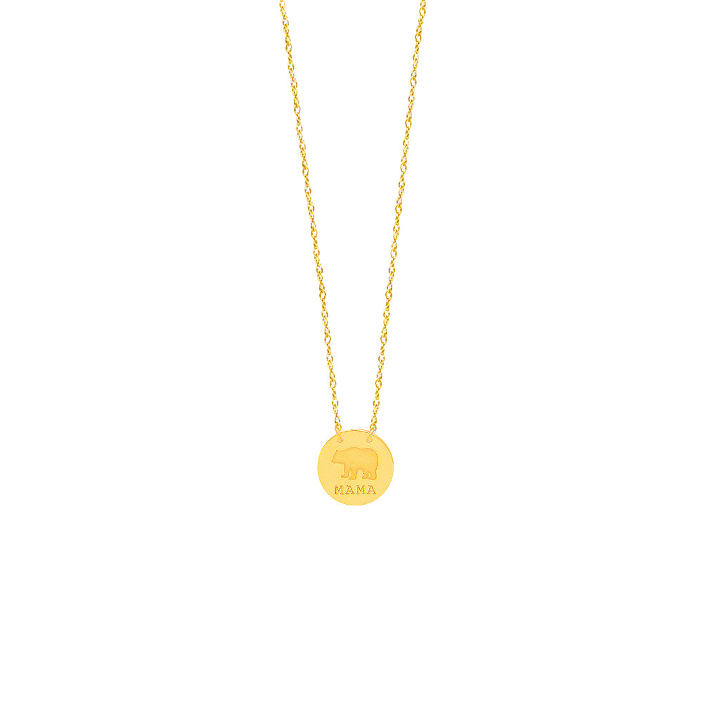 14K Yellow Gold Mama Bear Necklace